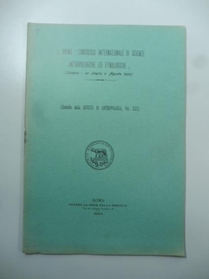 Il primo Congresso internazionale di Scienze antropologiche ed etnologiche - copertina