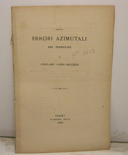 Degli errori azimutali del teodolite - copertina