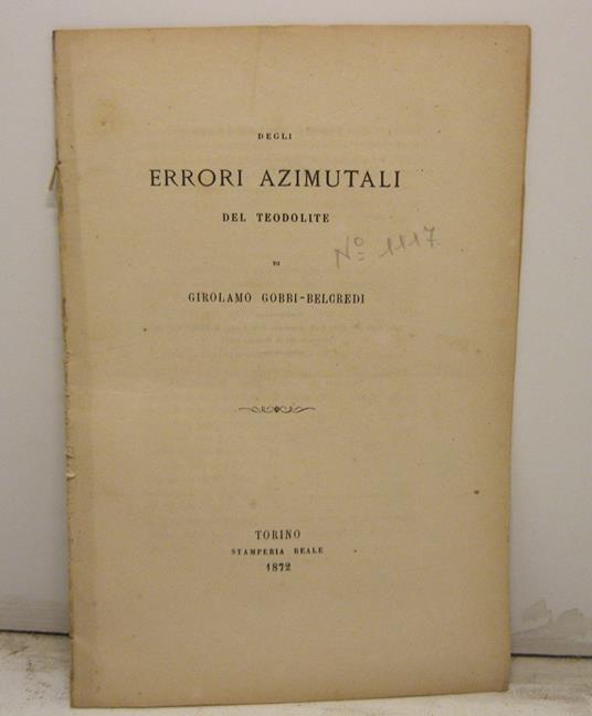 Degli errori azimutali del teodolite - copertina