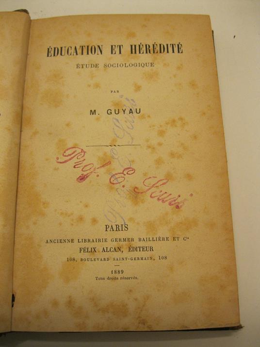 Education et heredite' par M. Guyau - copertina