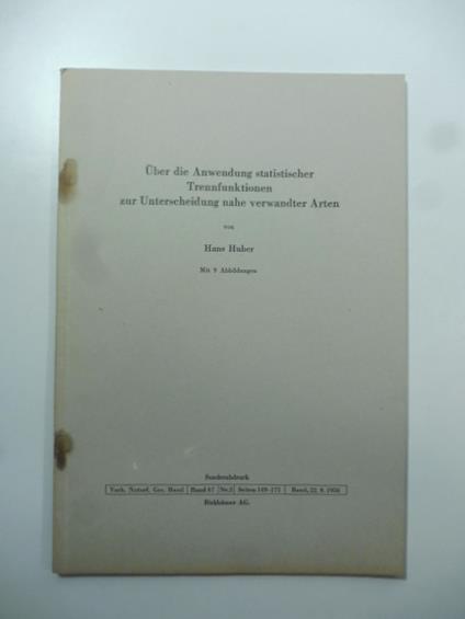 Uber die Anwendung statischer Trennfunktionen zur Unterscheidung nahe verwandter Arten - copertina