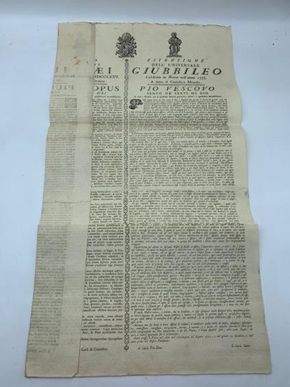 Extensio universali Jubilaei in Urbe celebrati...Estensione dell'universale Giubileo celebrato in Roma nell'anno 1775. A tutto il mondo cattolico - copertina