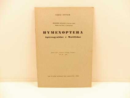 Hymenoptera. Apterogynidae e mutillidae - copertina