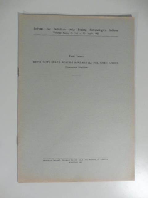 Brevi note sulla Ronisia barbara nel Nord Africa - copertina