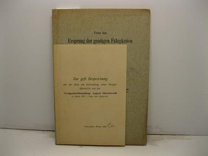 Ueber den Ursprung der geistigen Fähigkeiten des Menschen - copertina