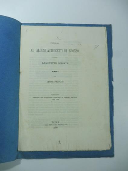 Intorno ad alcuni astuccetti di bronzo contenenti laminette scritte. Memoria - copertina