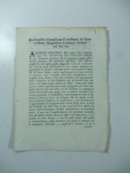 Ex registro Ducalium P. existenti in Cancelleria Magnificae Civitatis Padua ad fol. 75 - copertina