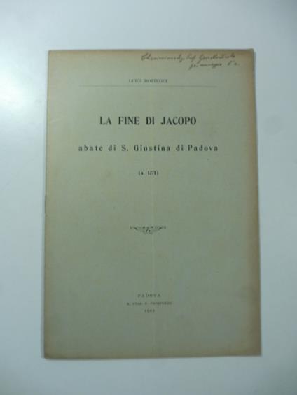 La fine di Jacopo abate di S. Giustina di Padova (a. 1271) - copertina