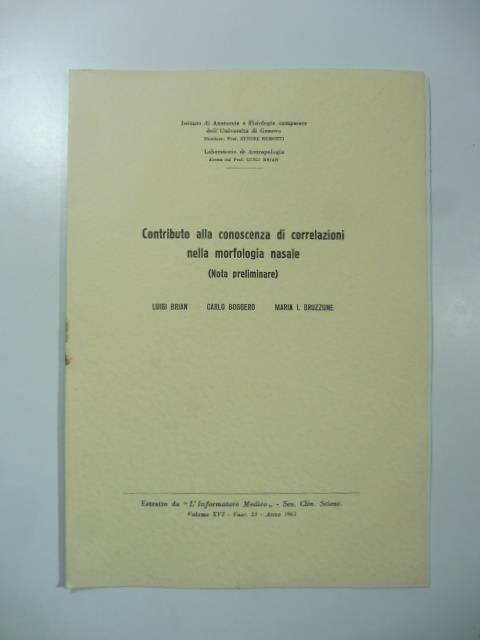 Contributo alla conoscenza di correlazioni nella morfologia nasale. Nota preliminare - copertina