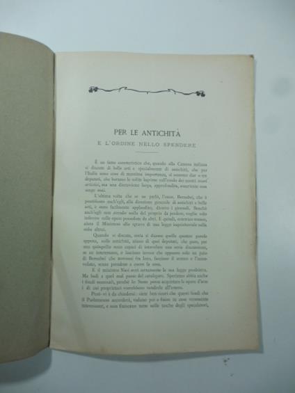 Per le antichita' e l'ordine nello spendere - copertina