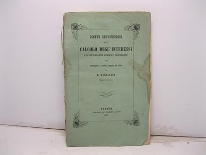 Breve istruzione sul calcolo degli interessi e sulle relative formole algebriche con applicazioni a pratici problemi ed esempi - copertina