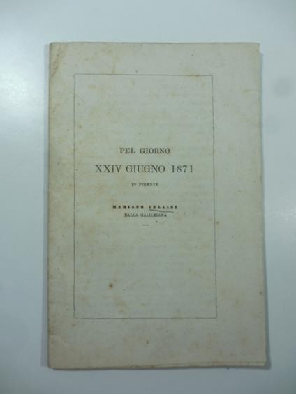 Pel giorno XXIV giugno in Firenze - copertina