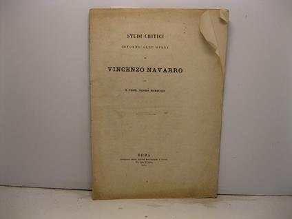 Studi critici intorno alle opere di Vincenzo Navarro - copertina