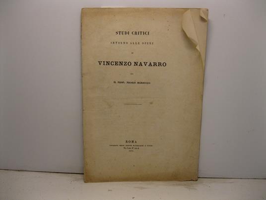 Studi critici intorno alle opere di Vincenzo Navarro - copertina