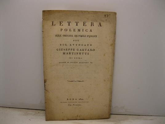 Lettera polemica sull'origine de' fogli pubblici - copertina