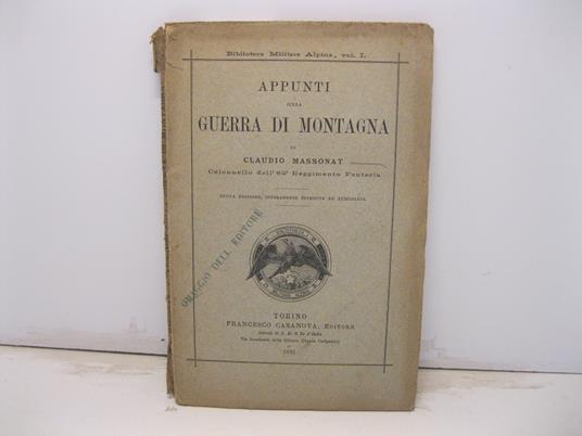 Appunti sulla guerra di montagna. Nuova edizione interamente riveduta ed aumentata - copertina