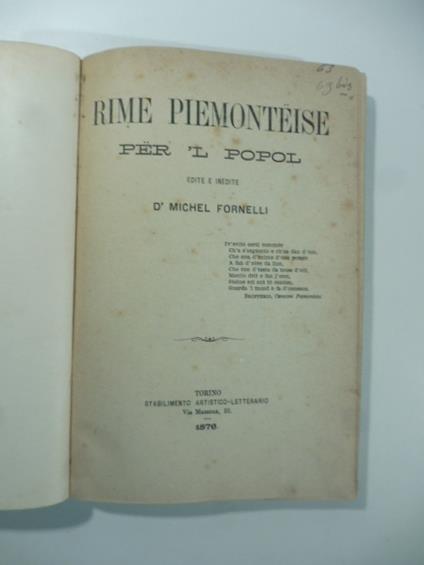 Rime piemonteise per 'l popol edite e inedite - copertina