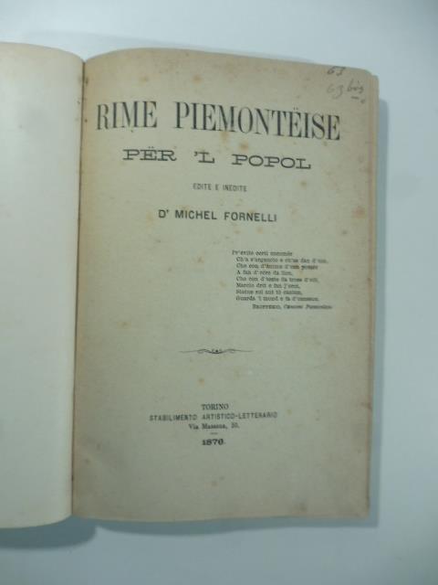 Rime piemonteise per 'l popol edite e inedite - copertina