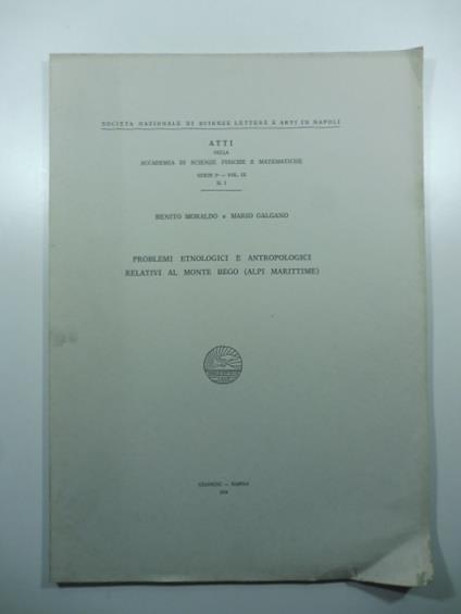 Problemi etnologici e antropologici relativi al Monte Bego (Alpi marittime) - copertina