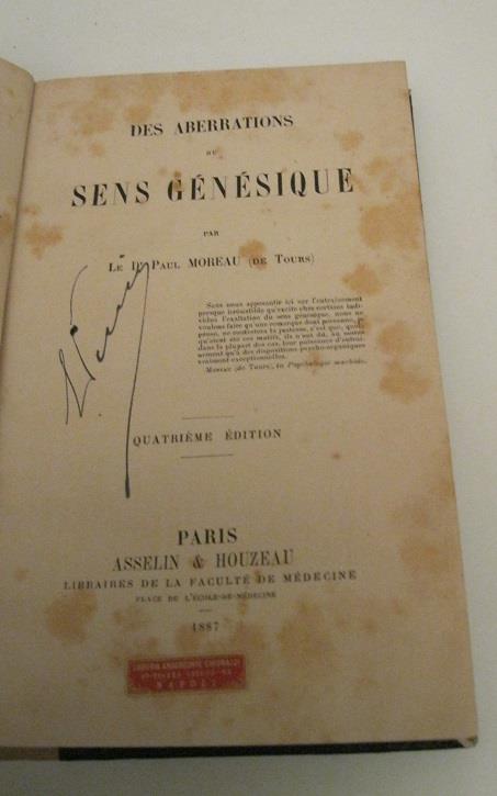 Des aberrations du sens Ge'ne'sique par Le Docteur Paul Moreau (de Tours) Quatrie'me e'dition - copertina