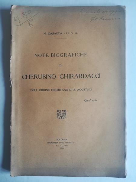 Note biografiche di Cherubino Ghirardacci dell'ordine eremitano di S. Agostino - copertina