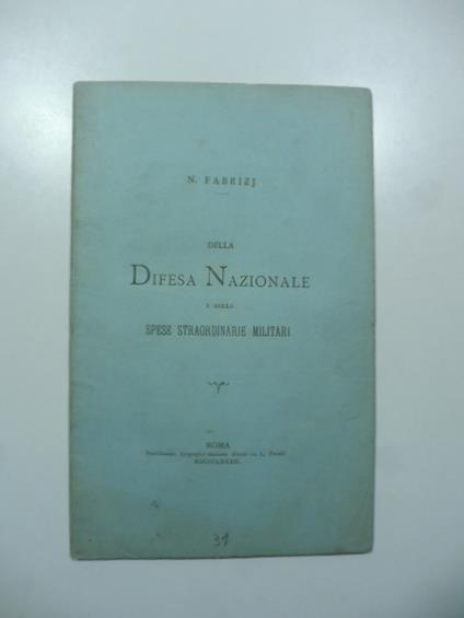 Della difesa nazionale e delle spese straordinarie militari - copertina