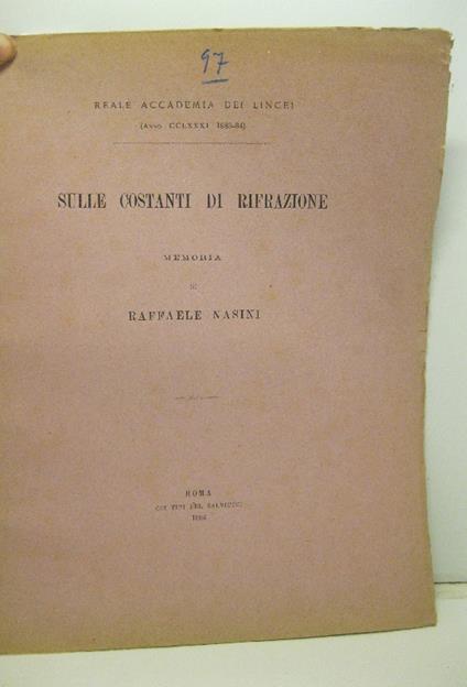 Dulle costanti di rifrazione. Memoria - copertina