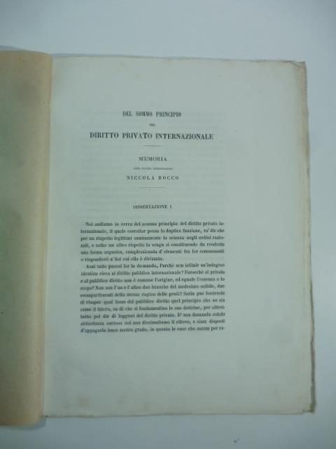 Del sommo principio del diritto privato internazionale. Memoria - copertina