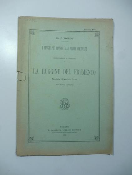I funghi piu' dannosi alle piante coltivate. Osservazioni e consigli. La ruggine del frumento - copertina