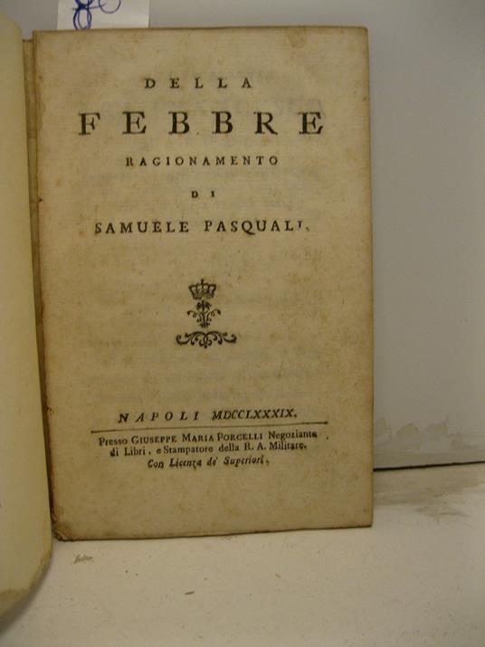 Della febbre. Ragionamento - copertina