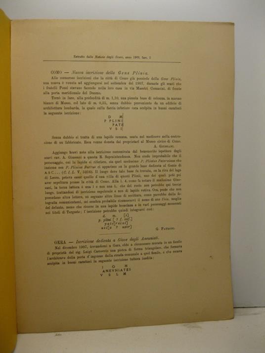 Como. Nuova iscrizione della Gens Plinia - copertina