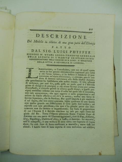 Descrizione del modello in rilievo di una gran parte dell'Elvezia fatto dal sig. Luigi Phyffer - copertina