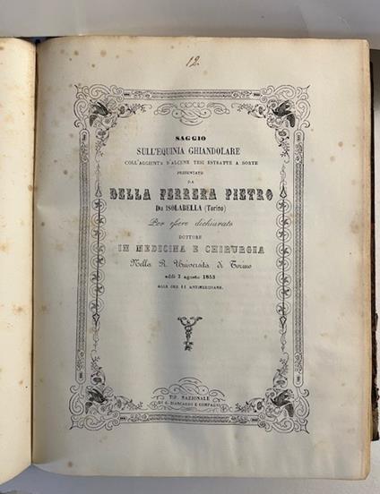Saggio sull'equinia ghiandolare... per essere dichiarato Dottore in Medicina e Chirurgia - copertina