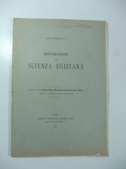 Memorie di scienza egiziana - copertina