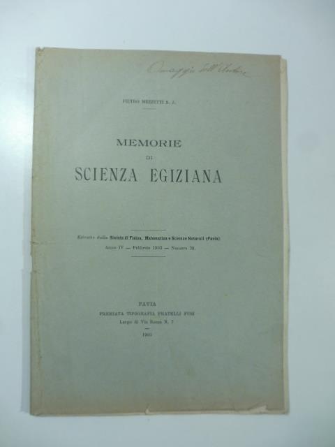 Memorie di scienza egiziana - copertina