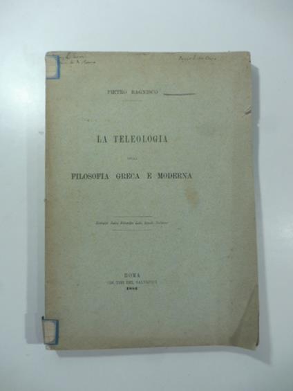 La teleologia nella filosofia greca e moderna - copertina