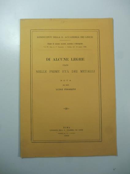Di alcune leghe usate nelle prime eta' dei metalli. Nota - copertina
