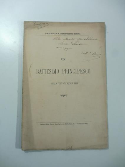 Un battesimo principesco nella fine del secolo XVIII - copertina
