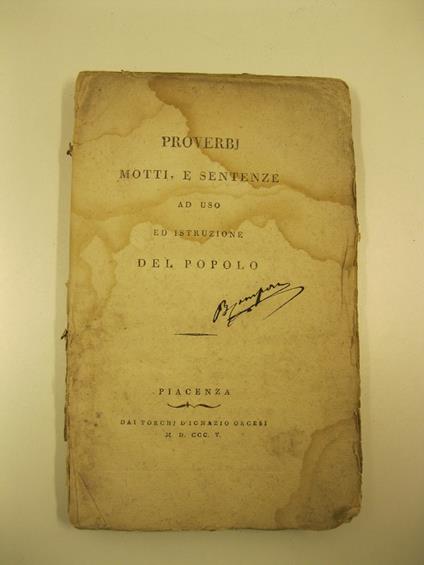 Proverbi motti e sentenze ad uso ed istruzione del popolo - copertina