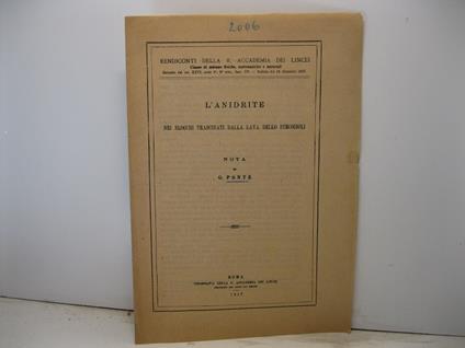 L' anidride nei blocchi trascinati dalla lava dello Stromboli. Nota di G. Ponte - copertina