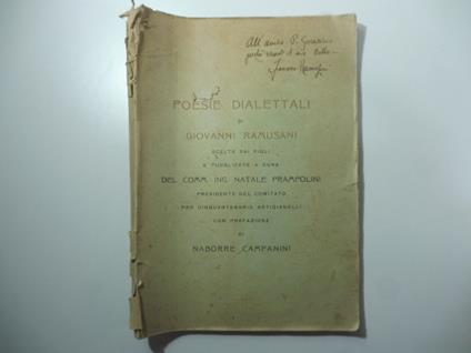 Poesie dialettali di Giovanni Ramusani scelte dai figli e pubblicate a cura del Comm. Ing. Natale Prampolini - copertina