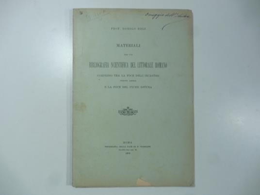 Materiali per una bibliografia scientifica del littorale romano compreso tra la foce dell'Incastro presso Ardea e la foce del fiume Astora - copertina