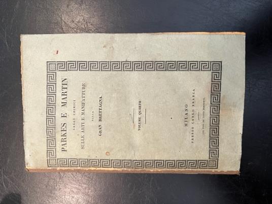 Saggi chimici sulle arti e manifatture della Gran Brettagna...tomo quarto - copertina