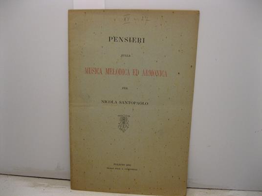 Pensieri sulla musica melodica ed armonica - copertina