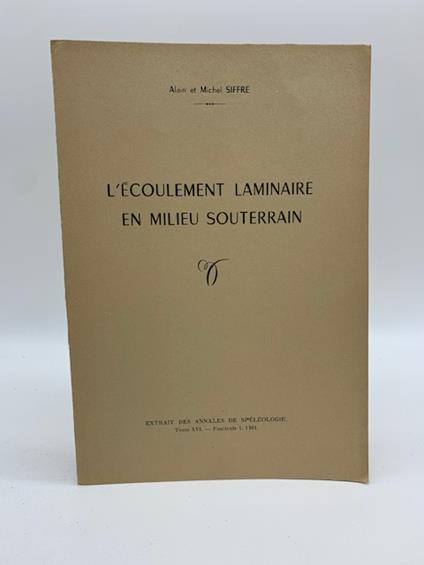 L' ecoulement laminaire en milieu souterrain - copertina