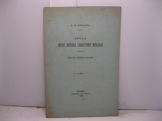 Sulla Brevis historia liberationis Messanae. Nuove osservazioni - copertina
