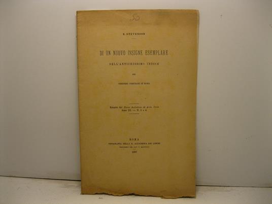 Di un nuovo insigne esemplare dell'antichissimo indice dei cimiteri cristiani di Roma. Estratto dal Nuovo Bull. di Arch. Cristiana (anno III, n. 3 e 4) - copertina