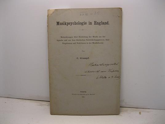 Musikpsychologie in England. Betrachtungen uber Herleitung der Musik aus der Sprache und aus dem thierischen Entwickelungsproceb, uber Empirismus und Nativismus in der Musiktheorie - copertina