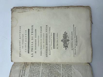 Tryphiodorou aigyptiou tou grammatikou Iliou alosis. La presa di Troia di Trifiodoro Egiziano gramatico. Poema tradotto in versi italiani - copertina