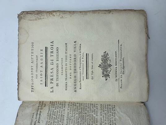 Tryphiodorou aigyptiou tou grammatikou Iliou alosis. La presa di Troia di Trifiodoro Egiziano gramatico. Poema tradotto in versi italiani - copertina